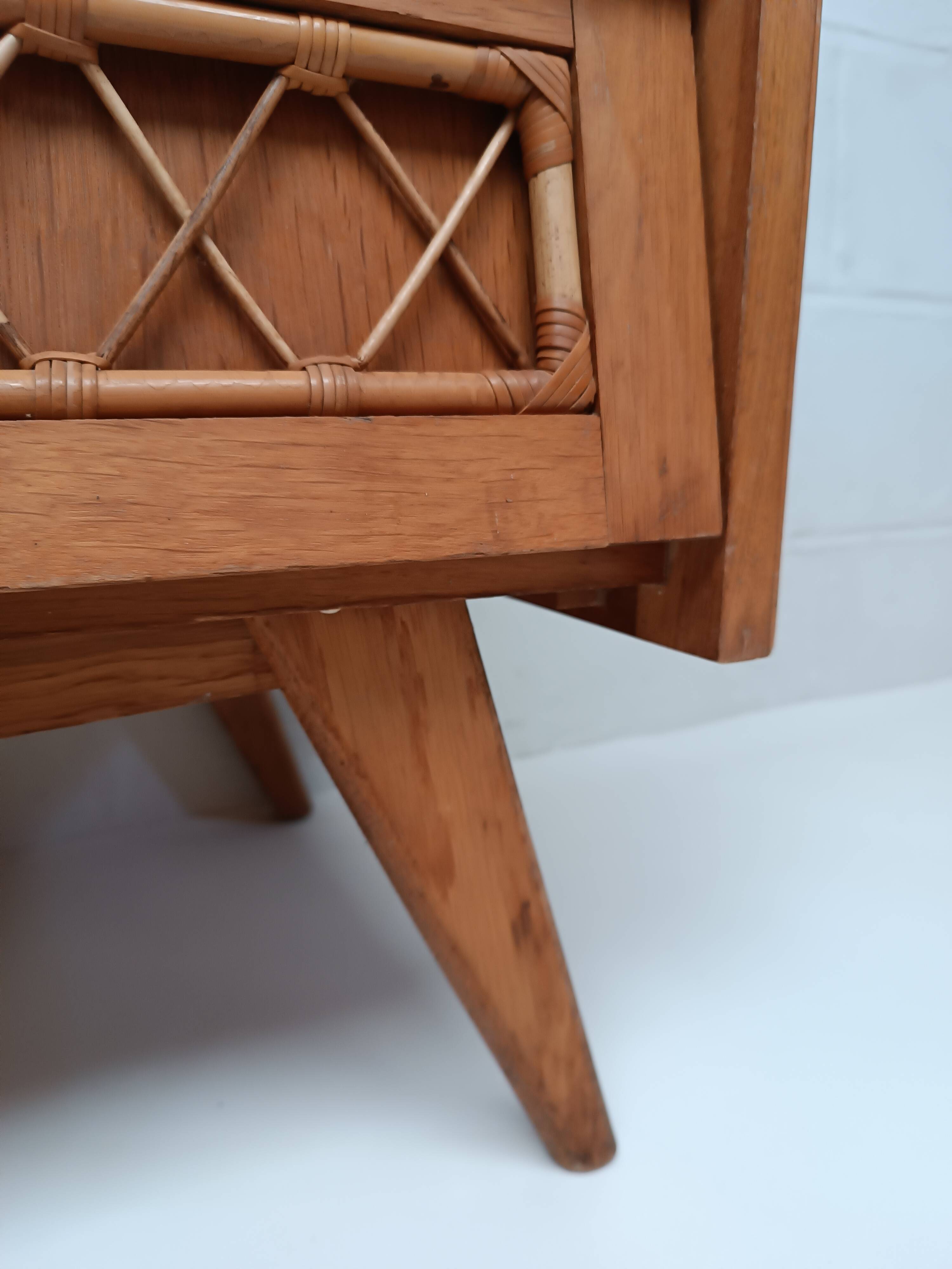 Vintage wood and rattan chest of drawers