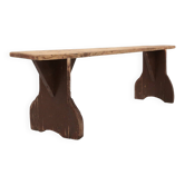 Banc en bois rustique avec pieds peints en marron, France, années 1890