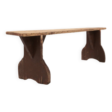 Rustic Wooden Bench in with Brown Painted Feet, France, 1890s