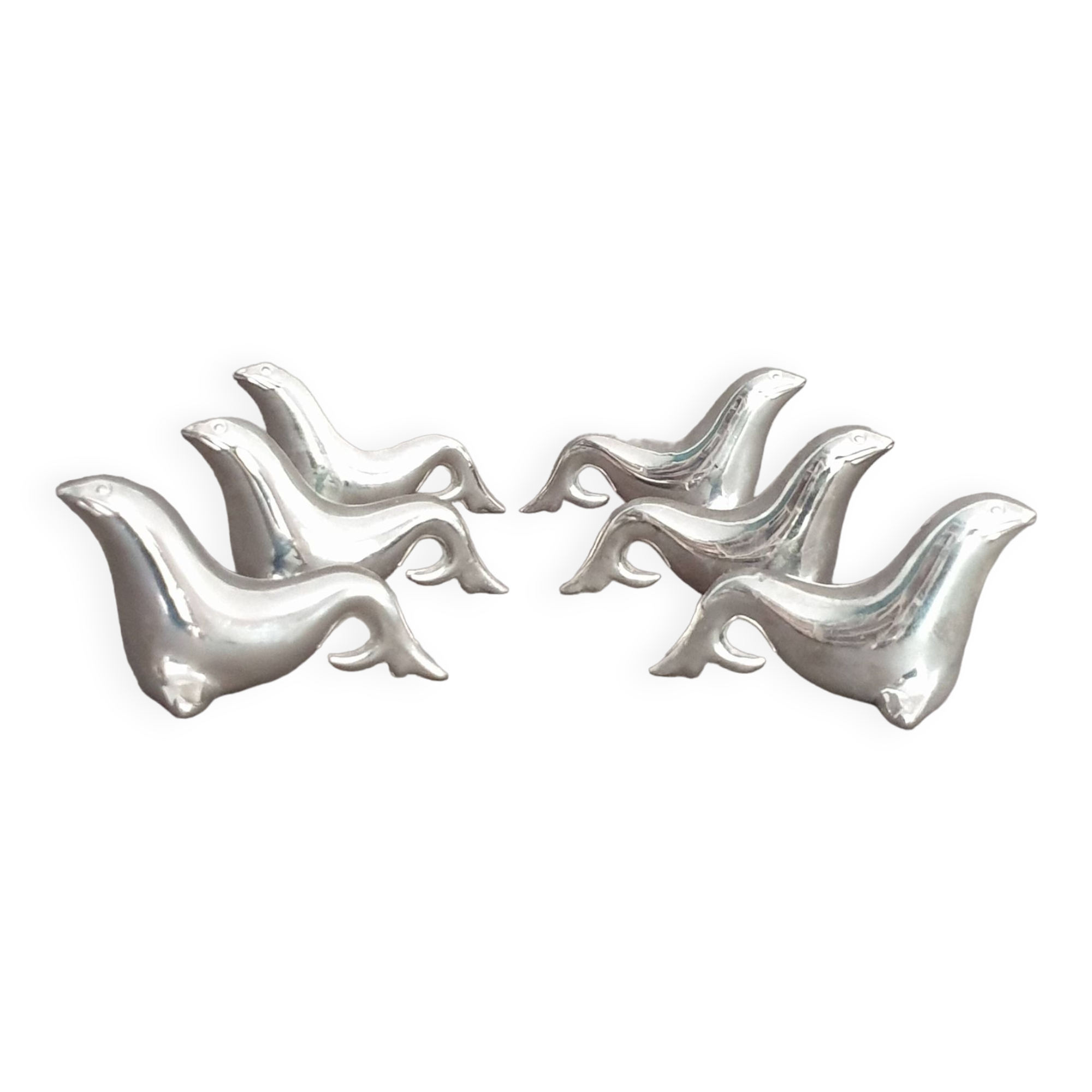 6 sea lion/seal knife holders, in silver-plated metal, circa 1950