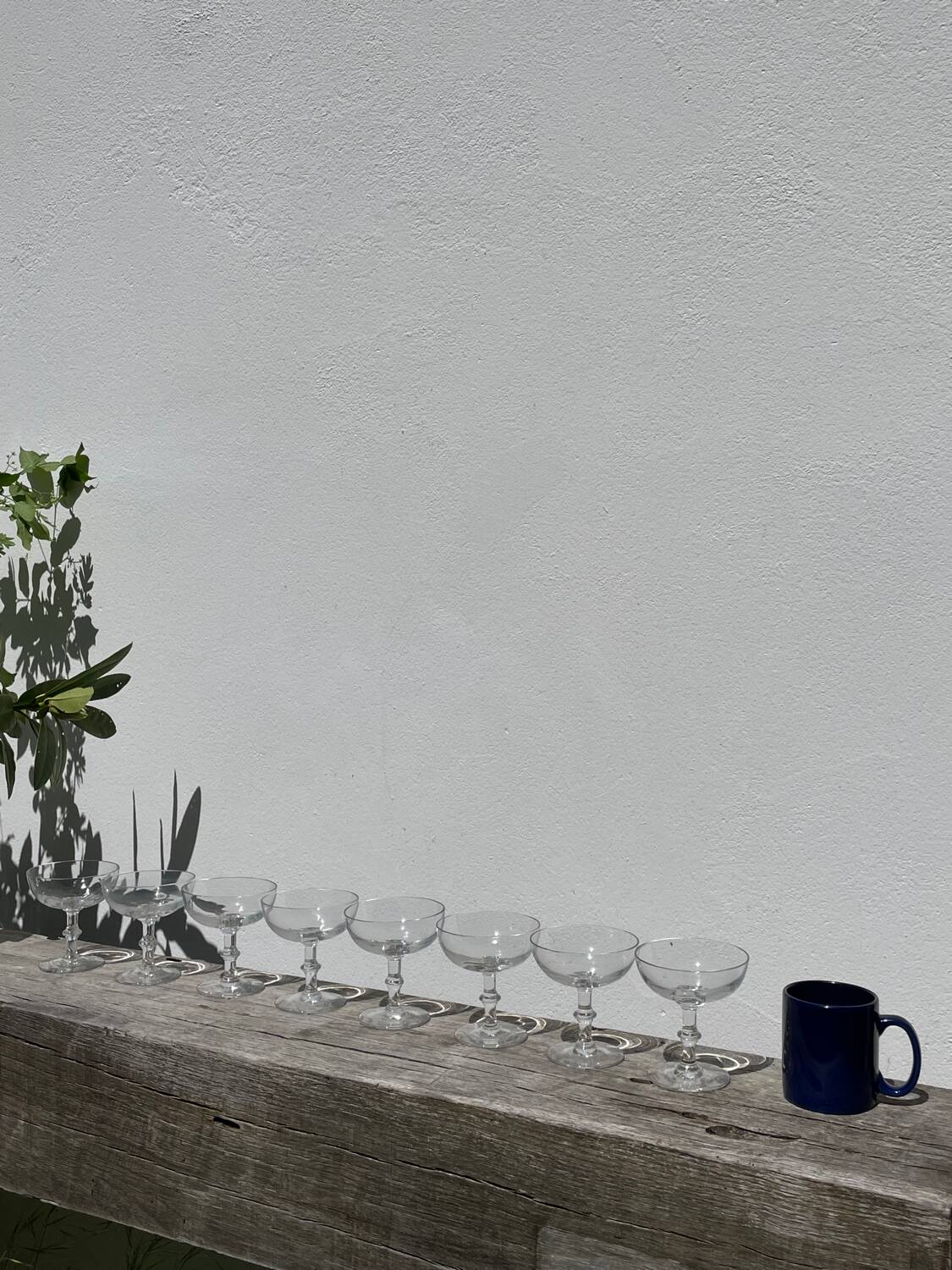 8 antique blown glass cocktail glasses