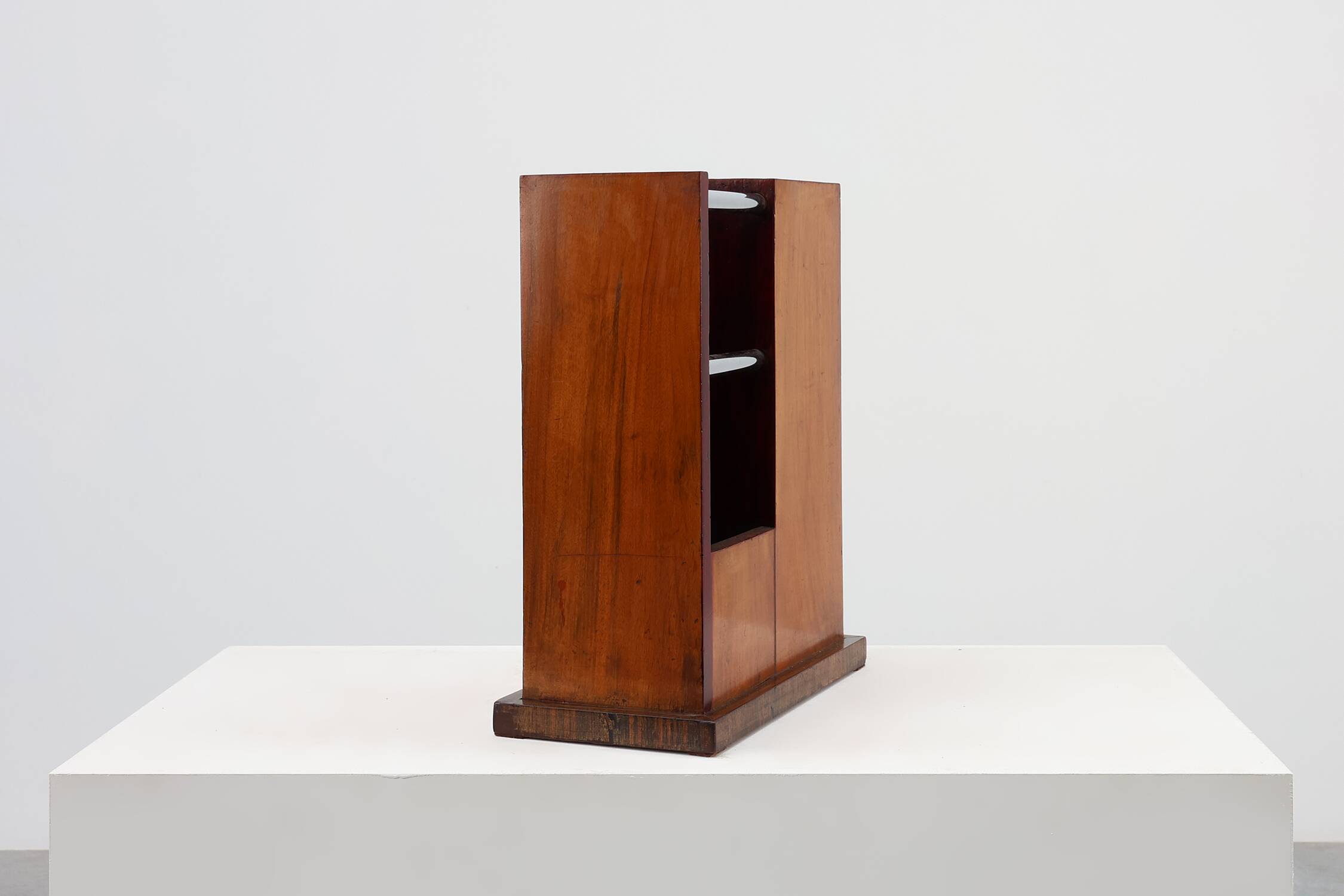 Early Art Deco umbrella stand in wood and metal, France ca. 1910
