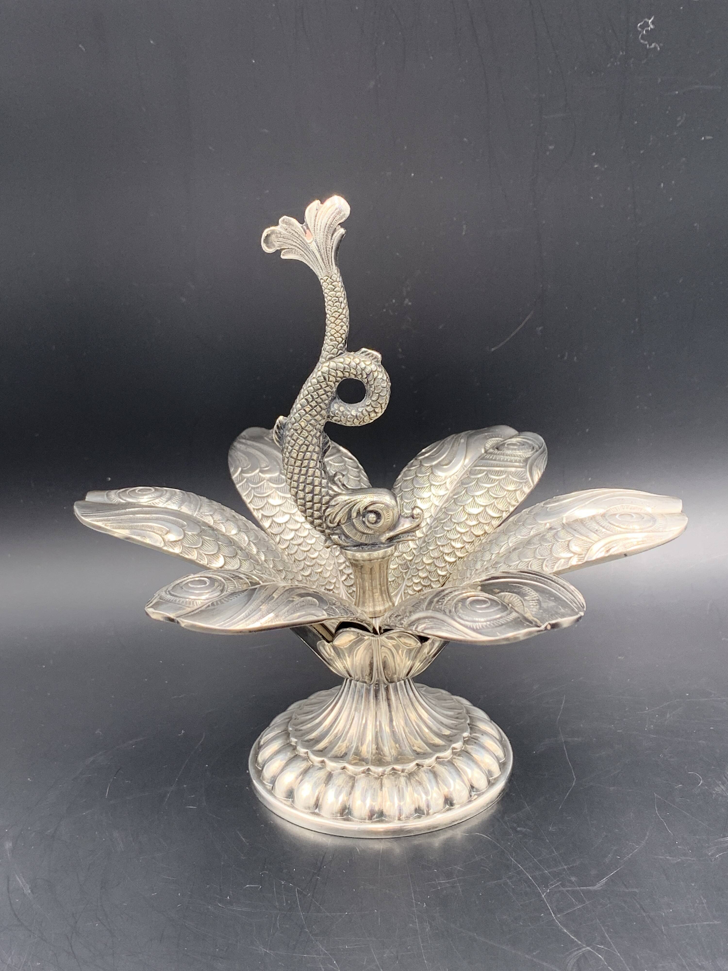 Fleuron - Christofle - Vintage caviar spoon display "Flower of Poseidon" in silver metal