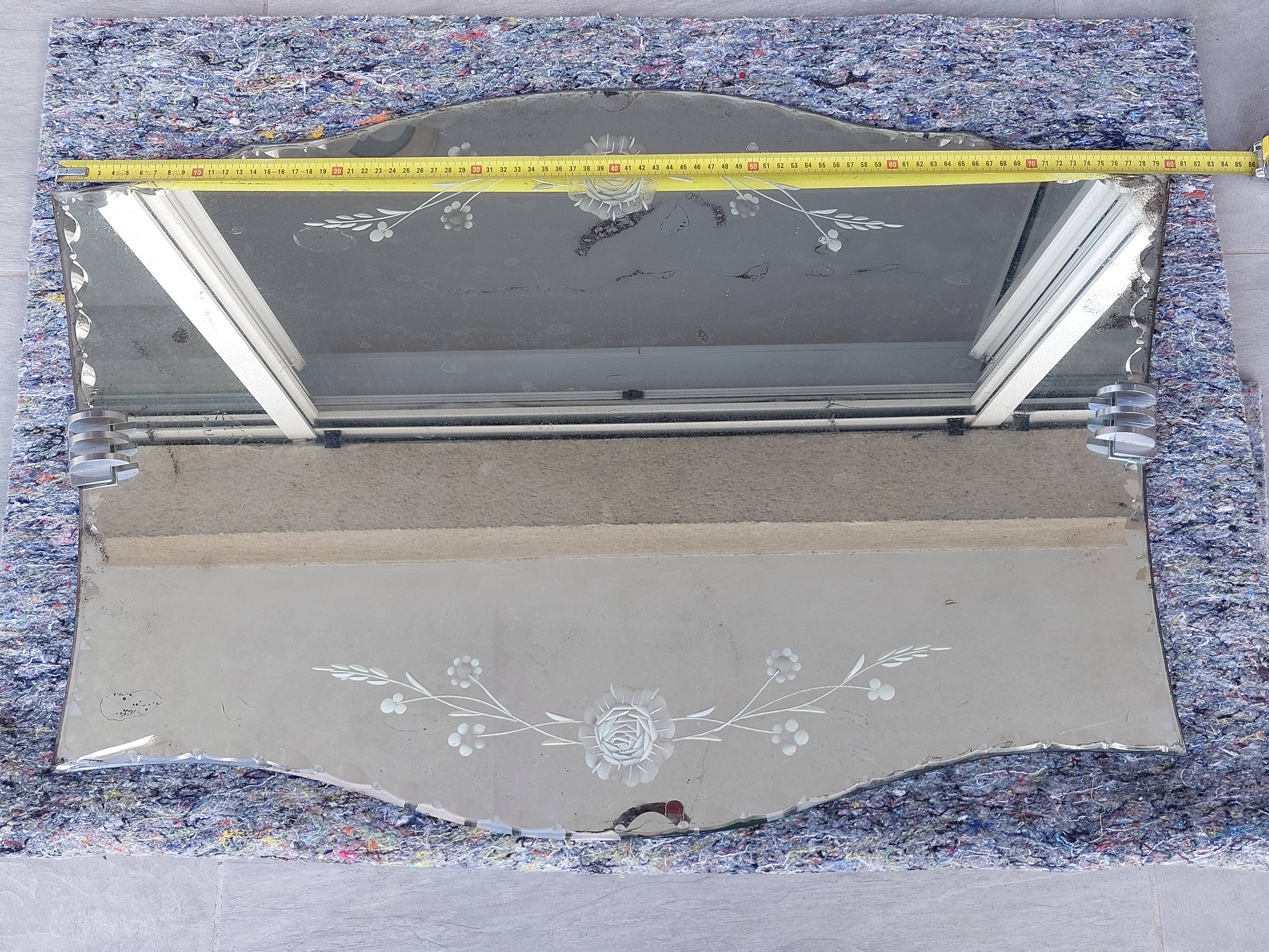 Antique engraved bevelled mirror - Art Deco