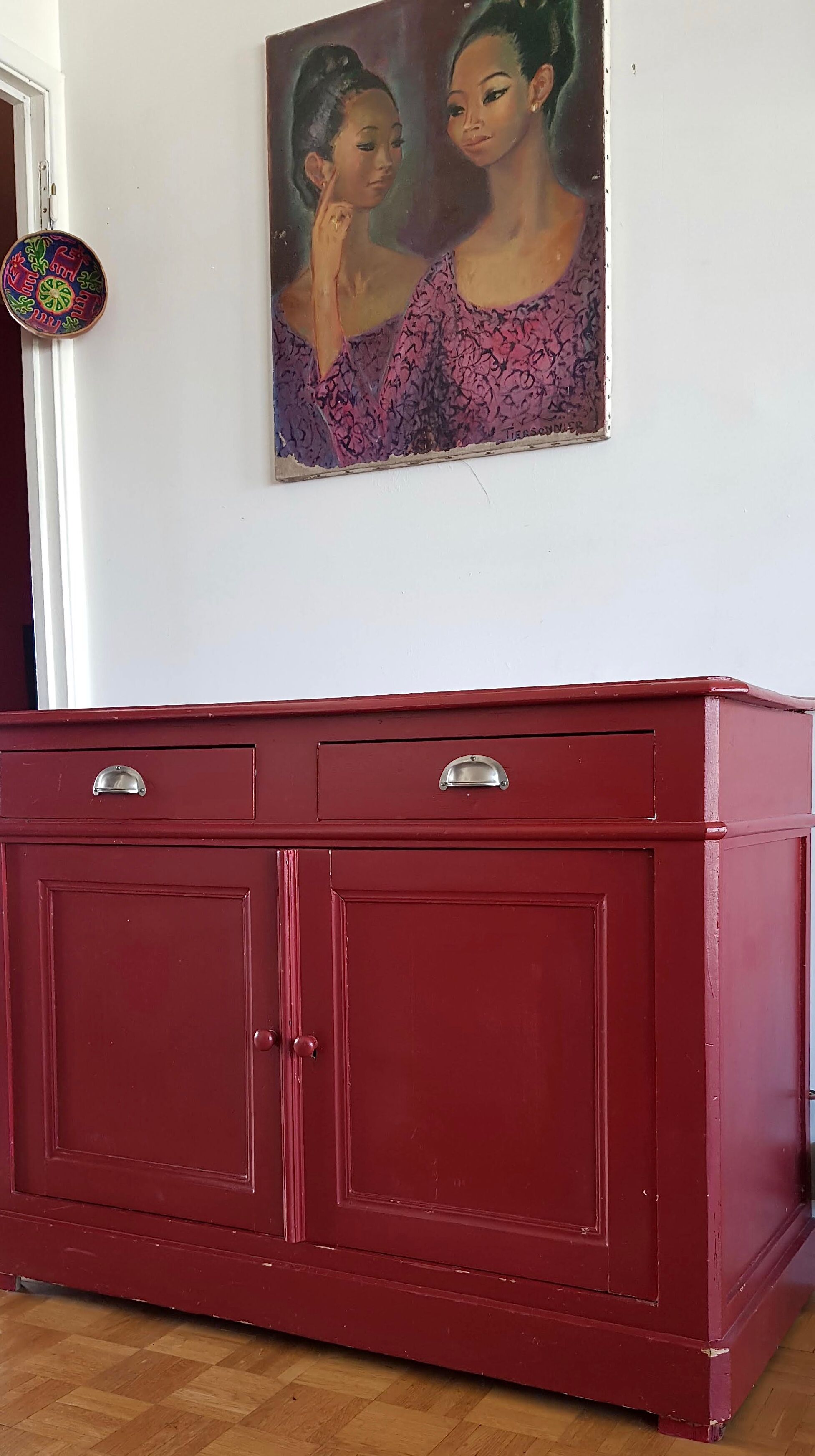 English style painted red storage cabinet