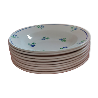 7 assiettes creuses anciennes Badonviller, modèle Régence