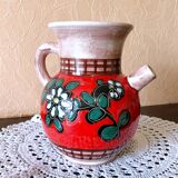 Carafe, jug, chevrette, artisanal, ceramic with floral decoration