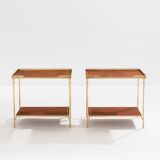 Pair of neoclassical brass and leather side tables by Maison Jansen, 1960