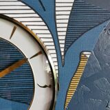 Vintage clock asymmetrical silent wall clock "Blue white ochre"