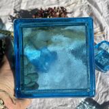 Adorable Vintage Turquoise Blue Glass Square Ashtrays and Trays