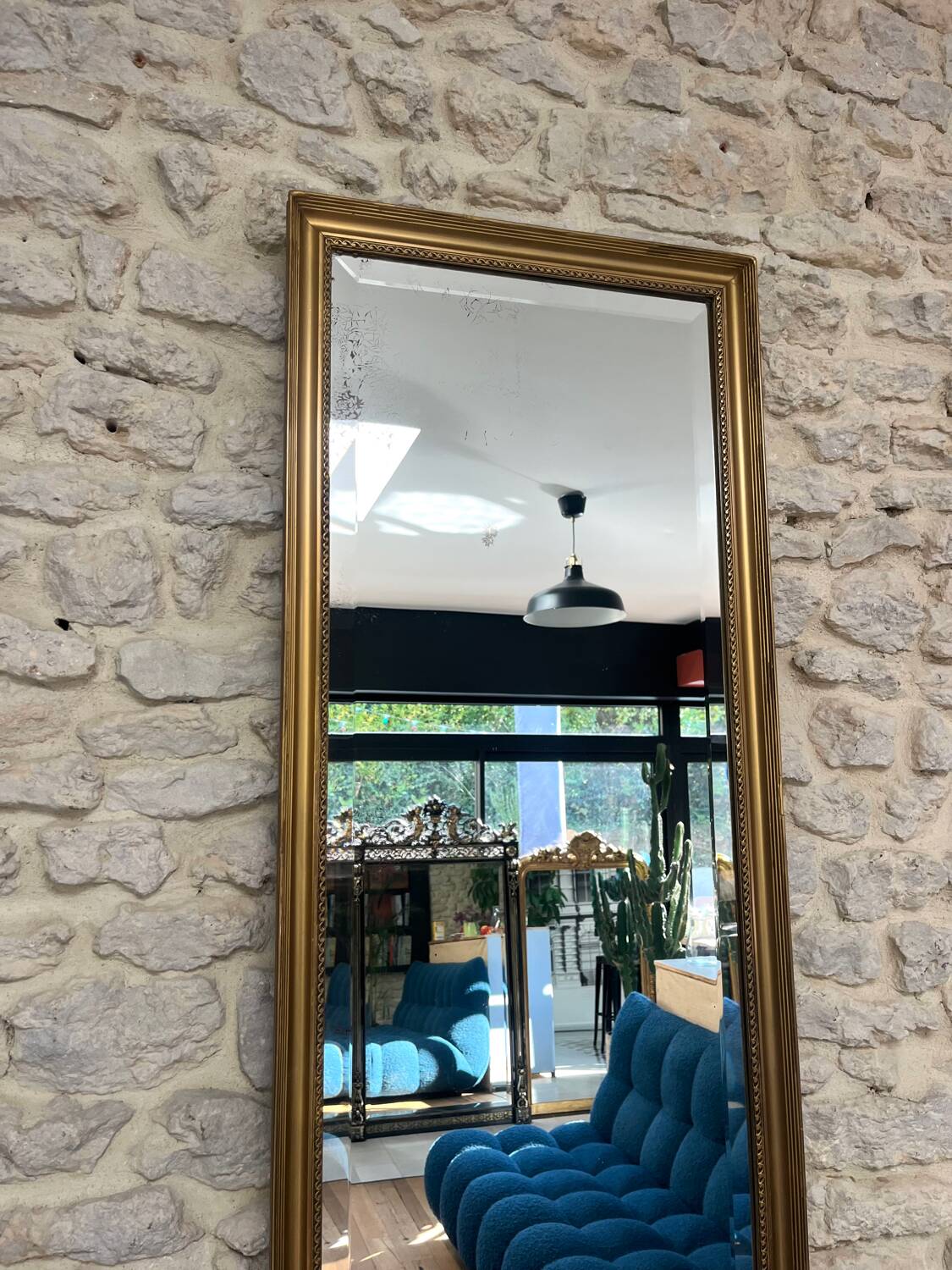 Mirror 228/47cm from the early 20th century, beveled glass.