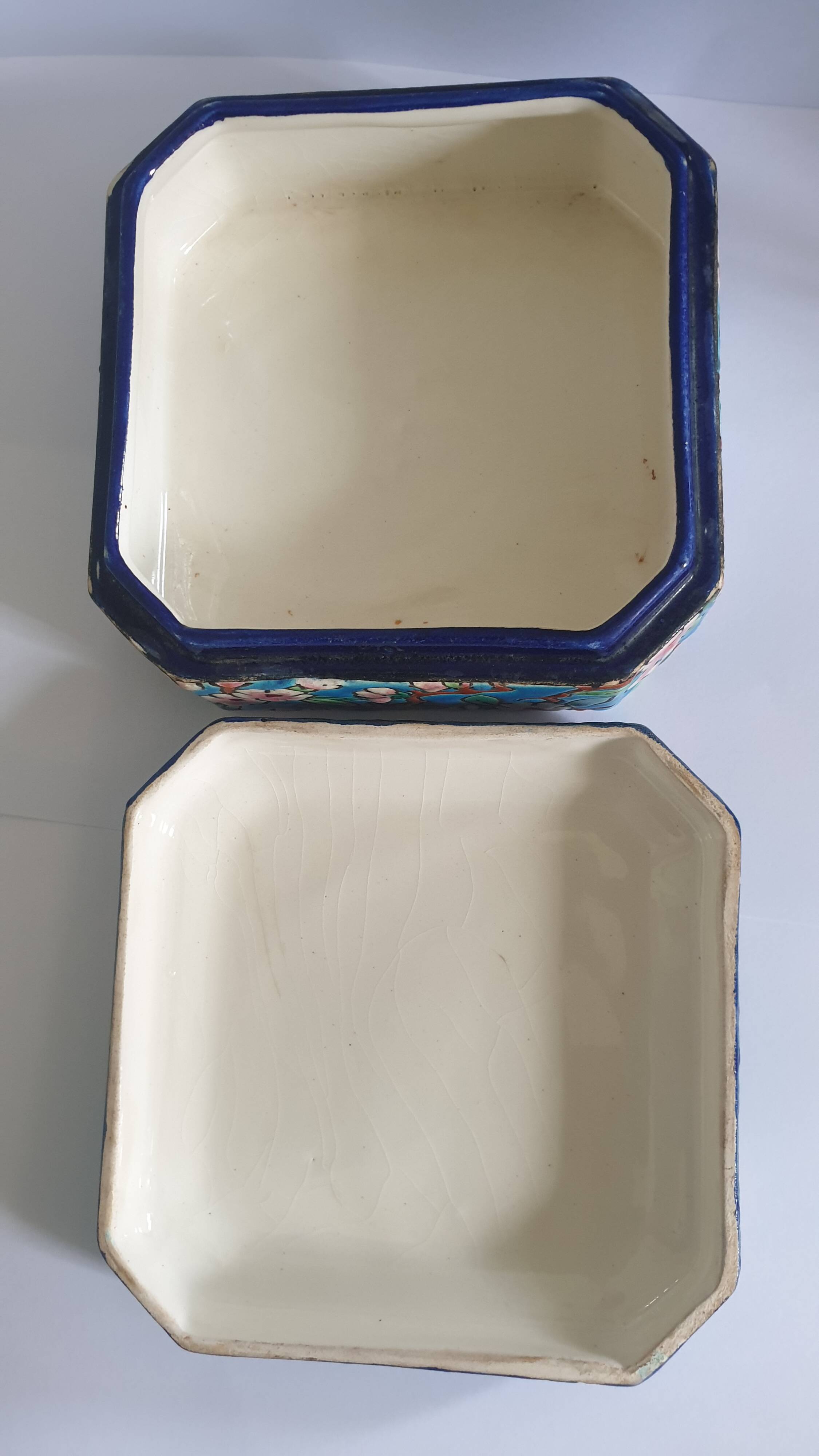Longwy Enamels Cut Corner Bonbonnière Box with Floral Decoration