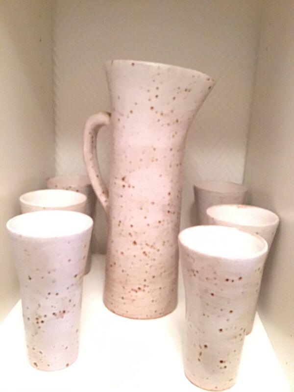 Service à orangeade en grès pyrité, 1 pichet et 6 verres