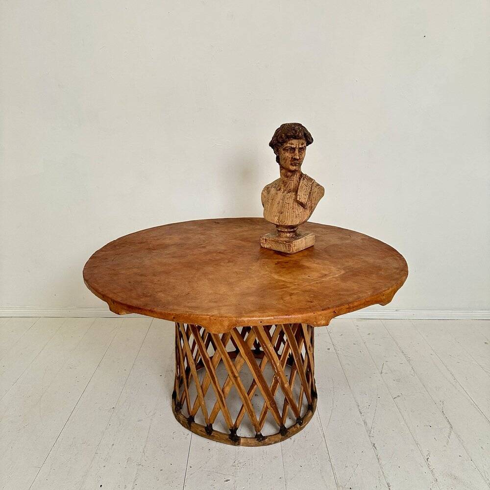 Large Mid-Century Modern Mexican Equipales Leather Dining Table, 1970