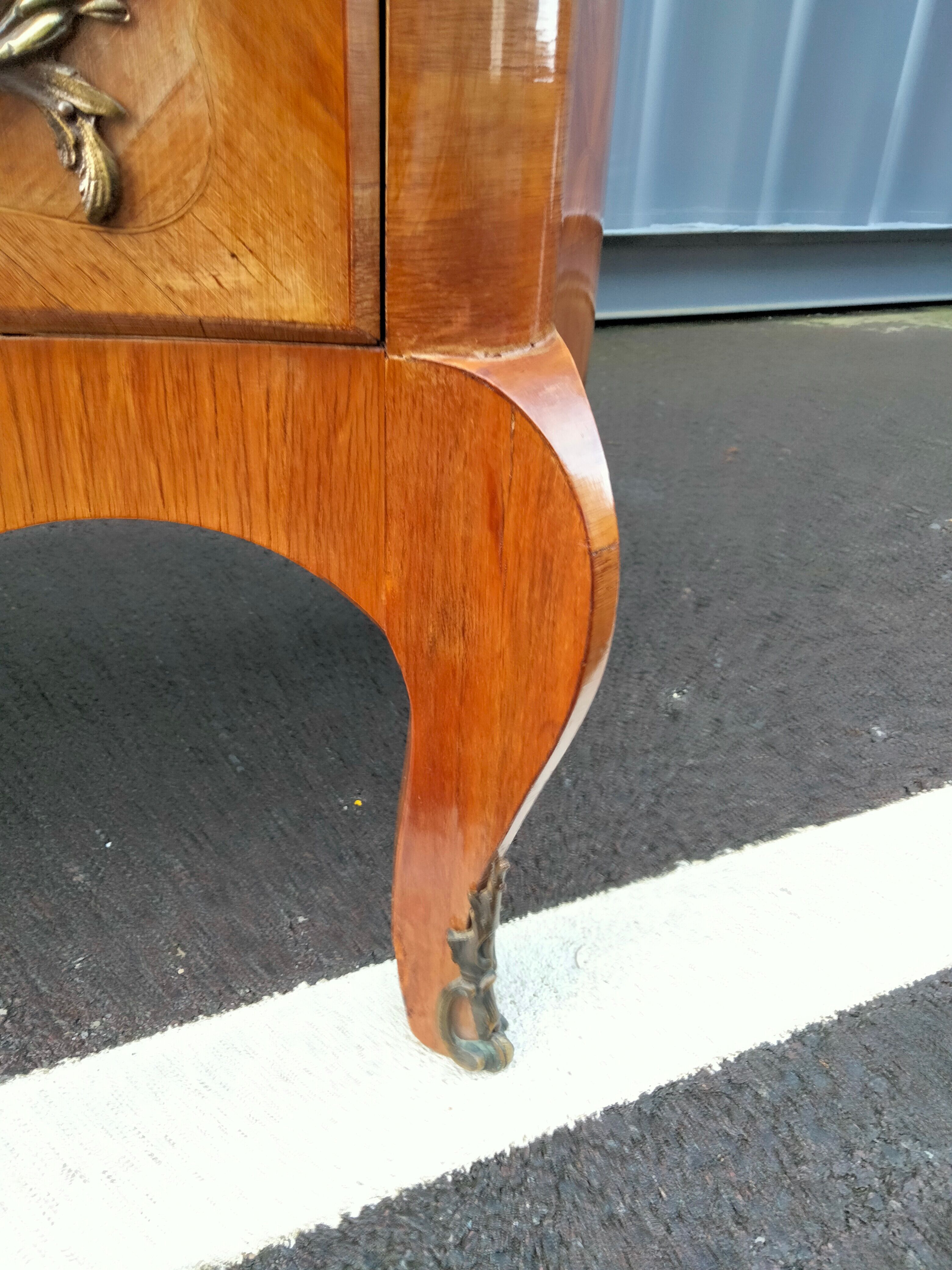 Chest of drawers old marquetry marble top Louis XV style