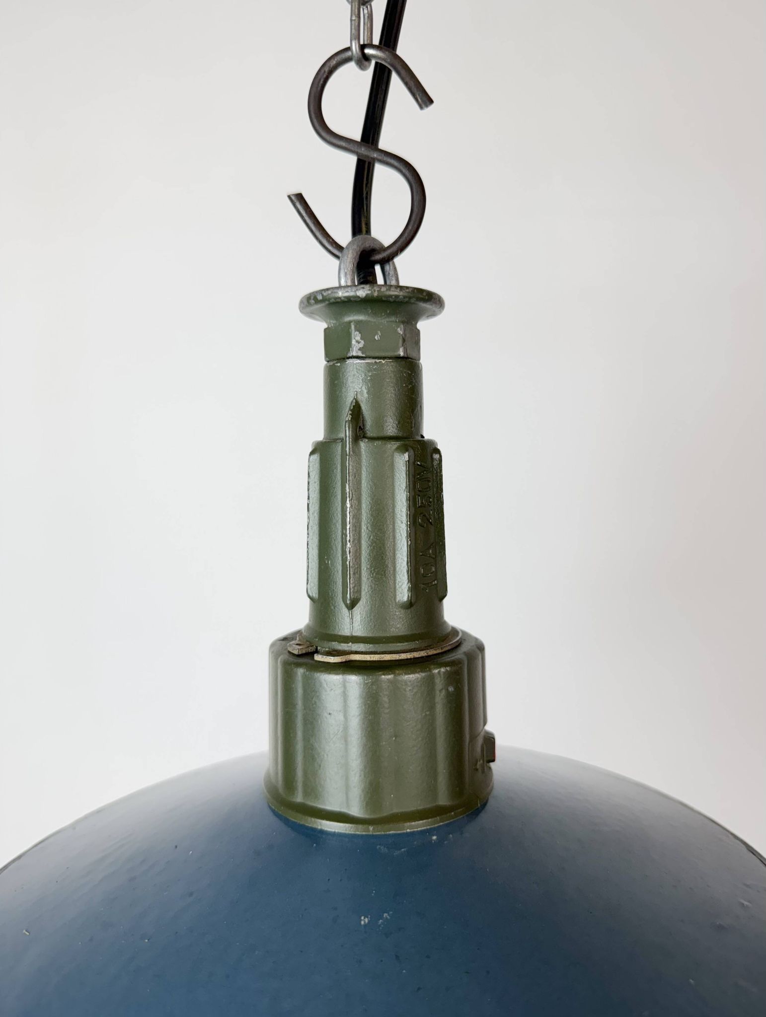 Industrial Blue Enamel Military Pendant Lamp with Cast Aluminium Top, 1960s