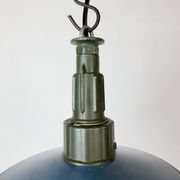 Industrial Blue Enamel Military Pendant Lamp with Cast Aluminium Top, 1960s