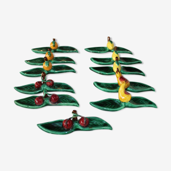 Set of 11 knife holders in dabbling vintage fruit decoration