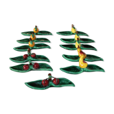 Set of 11 knife holders in dabbling vintage fruit decoration