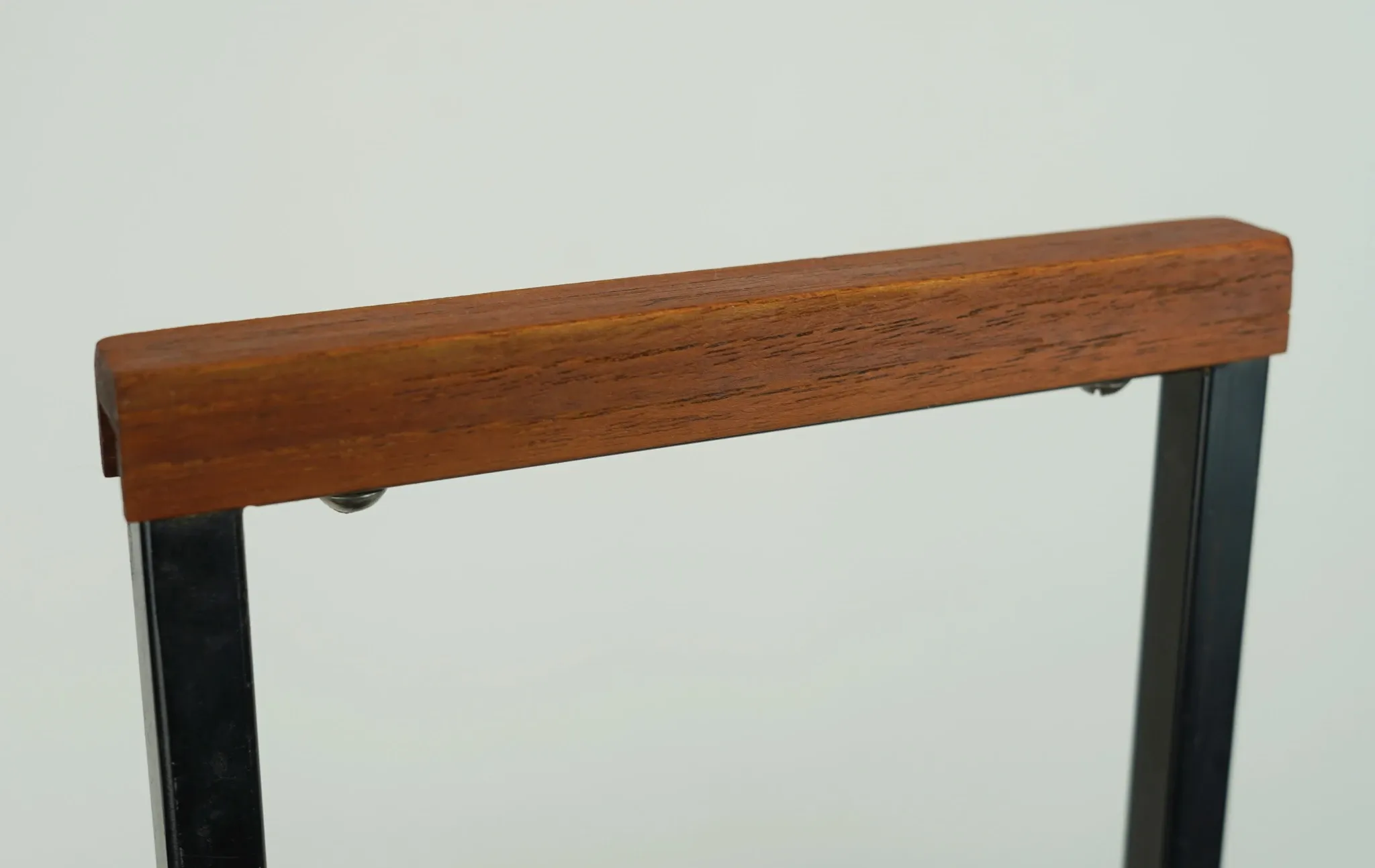 1960s mid century MAGAZINE RACK newspaper holder brown suede metal teakwood
