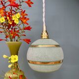Vintage globe pendant light in green and gold granite glass