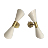 Pair of flutes 60's wall lamps