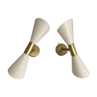 Pair of flutes 60's wall lamps