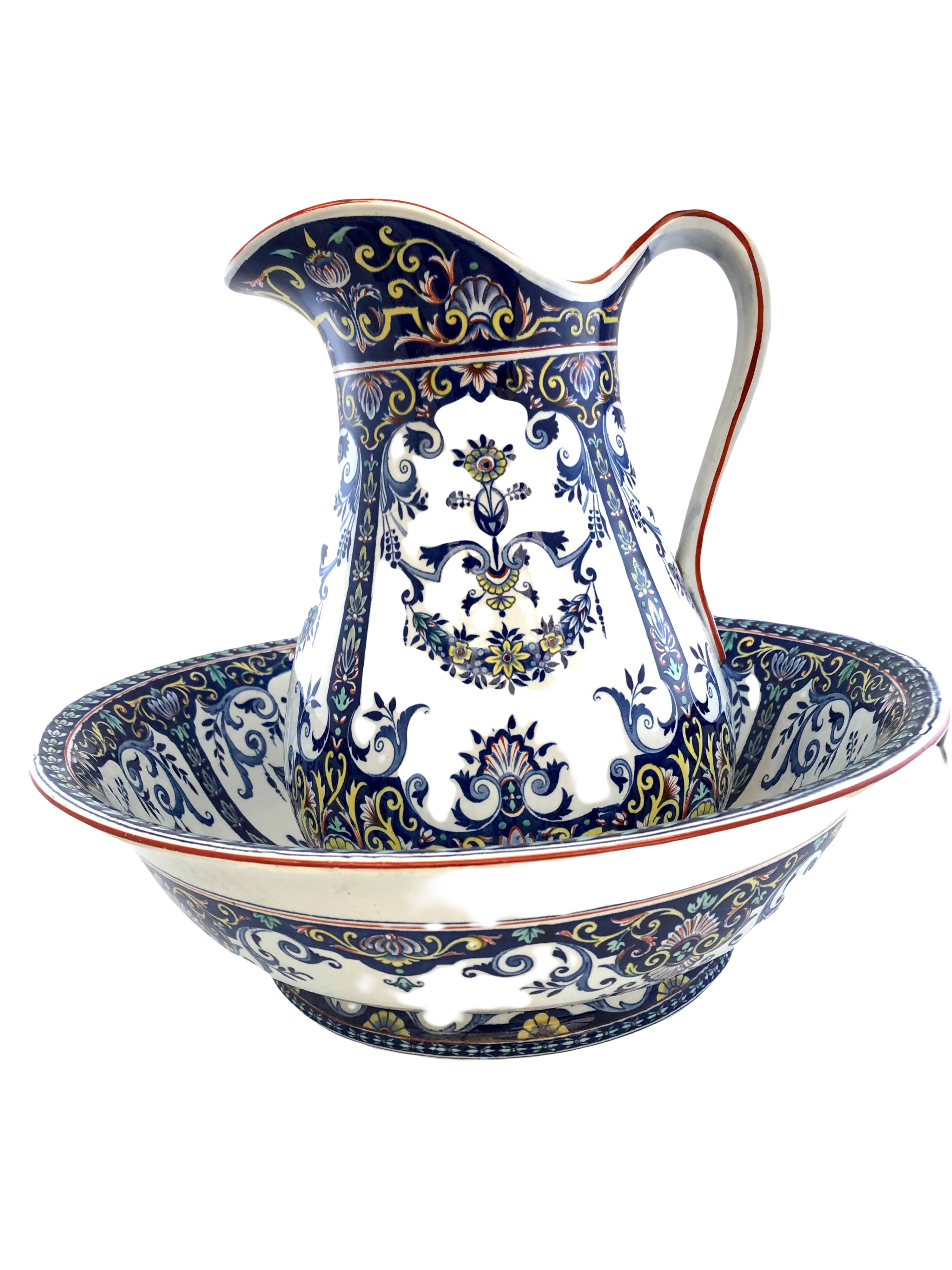 Toilet set jug basin Rouen Jules Viellard 19th
