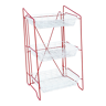 Mid Century red Tomado free standing storage rack with 3 white baskets, kitchen storage, cabinet