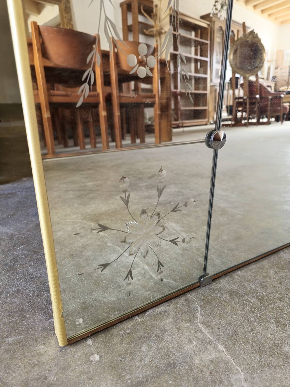 Antique Venetian brasserie mirror in eglomisé glass