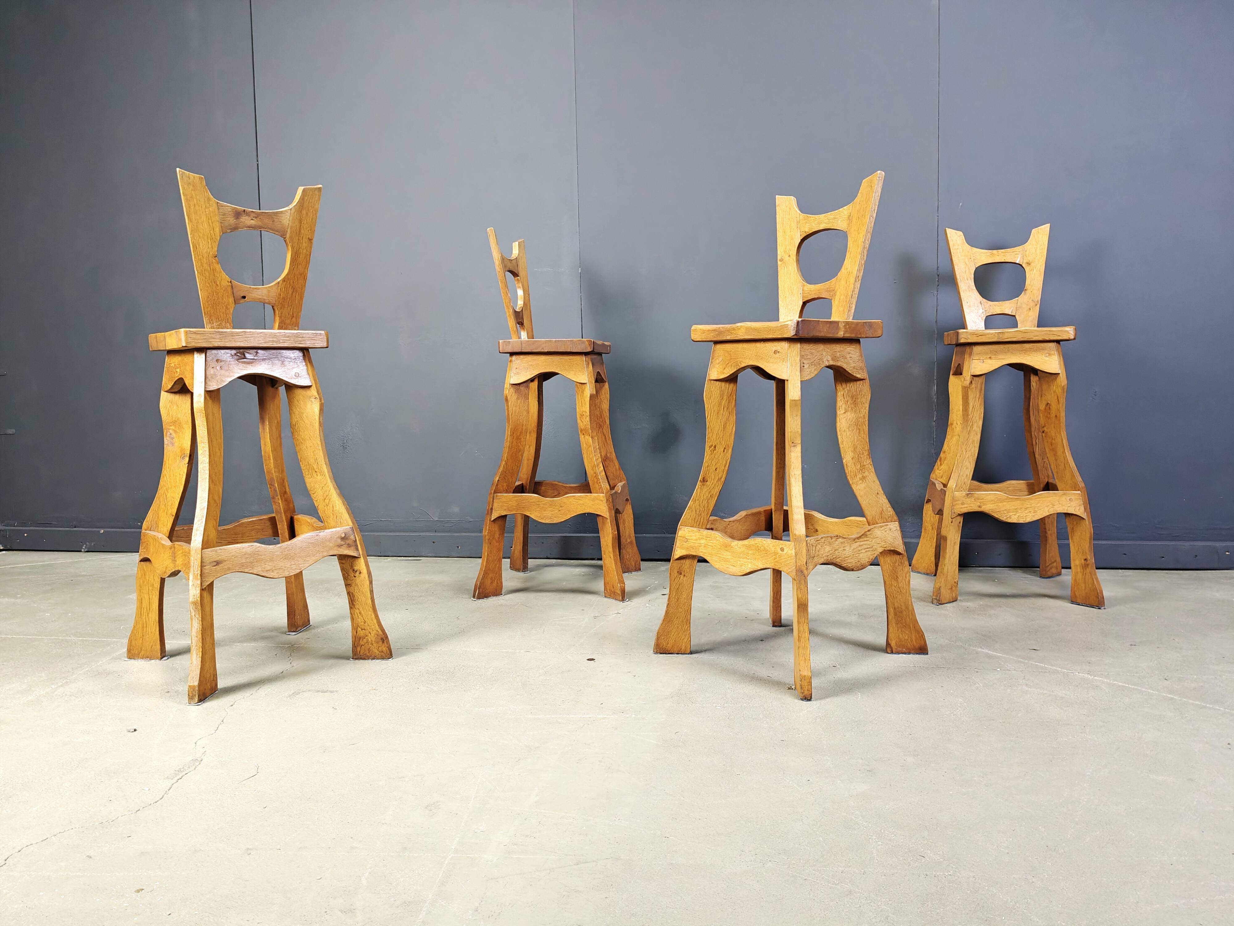 Vintage brutalist bar stools, set of 4 - 1960s