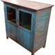 Blue and red glass sideboard with large old teak wood top
