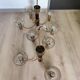 Pair of matching brass and bakelite chandeliers, 3 and 5 branches, 70s milk