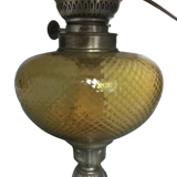 Electrified kerosene lamp art-deco- regulated silver and tinted glass with its original lampshade
