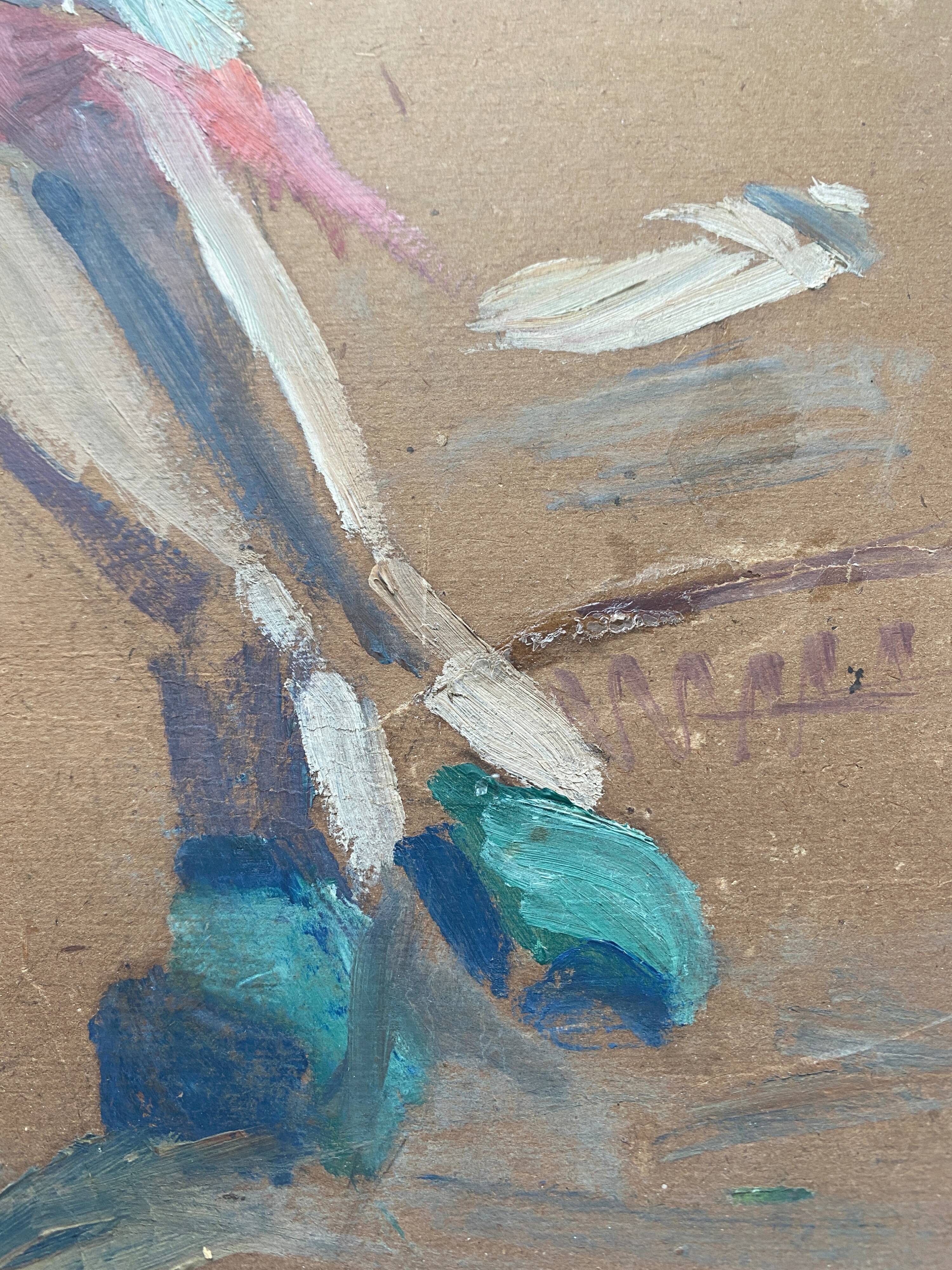 Two-sided painting "The Artist at Work + Landscape" HSP signed E. Bullio (circa 1920)