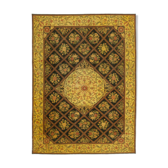 Handwoven persian overdyed 291 cm x 404 cm yellow wool rug