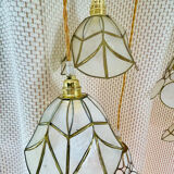 Pair of portable lamps in mother-of-pearl and brass