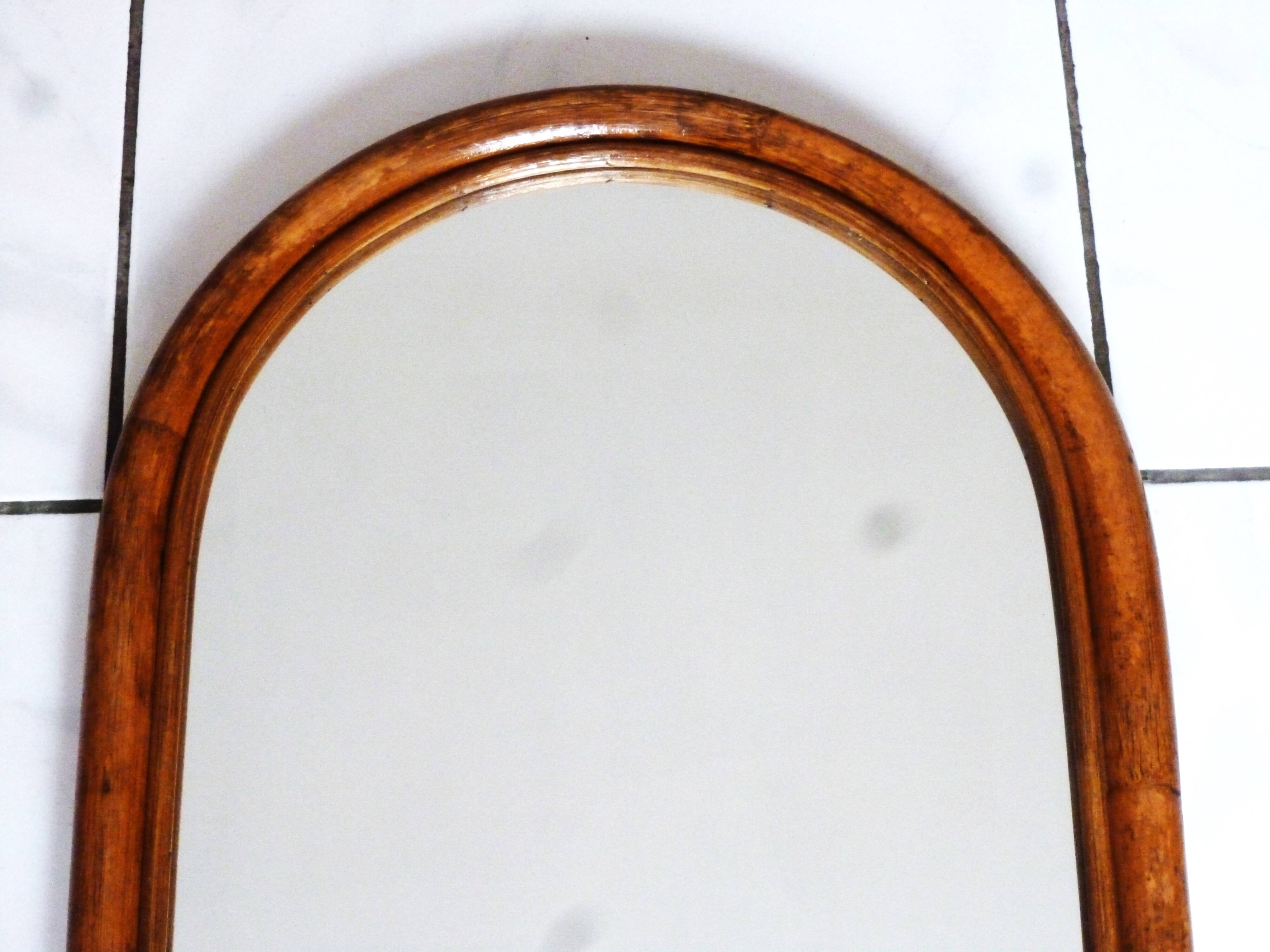 Miroir bambou ovale 55.5X34 cm/21.85 X 13.38"- ancien miroir mural bambou,