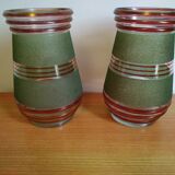 Pair of green and red granite glass vases typical of the 1950s