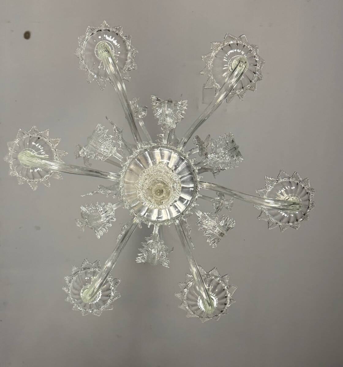 Venetian Chandelier in Colorless Murano Glass with 6 Lights, Circa 1930