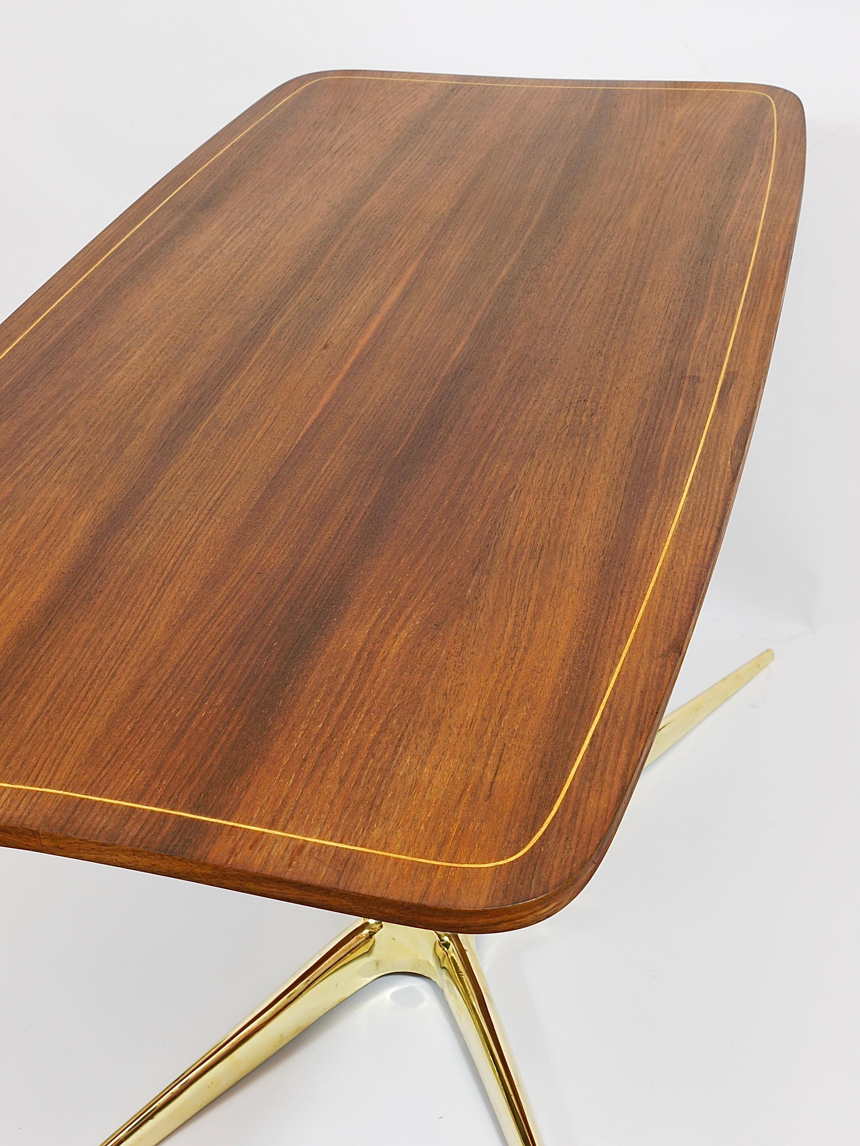 Oswald Haerdtl x Hagenauer Vienna coffee table in brass and walnut, Austria, 1950s