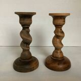 Pair of turned wooden candlesticks