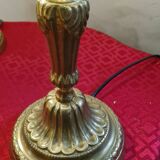 Pair of antique bronze lamps, glass lampshades, 44x21, stained glass, Tiffany style.