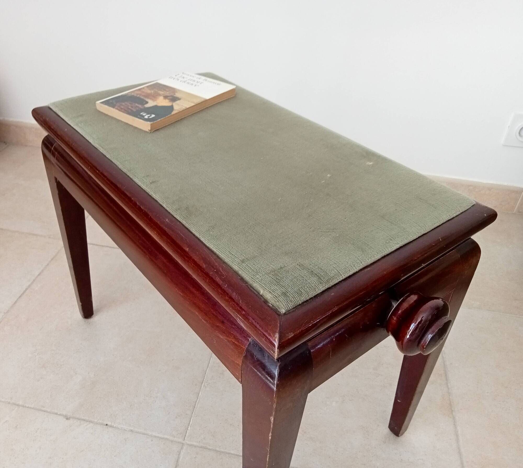 Tabouret de piano vintage en acajou massif années 60