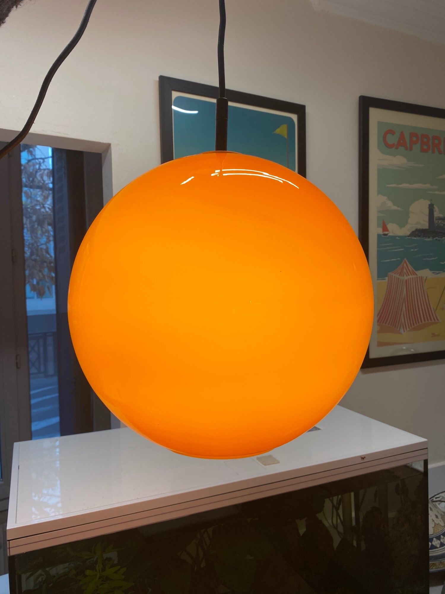 Orange ball chandelier