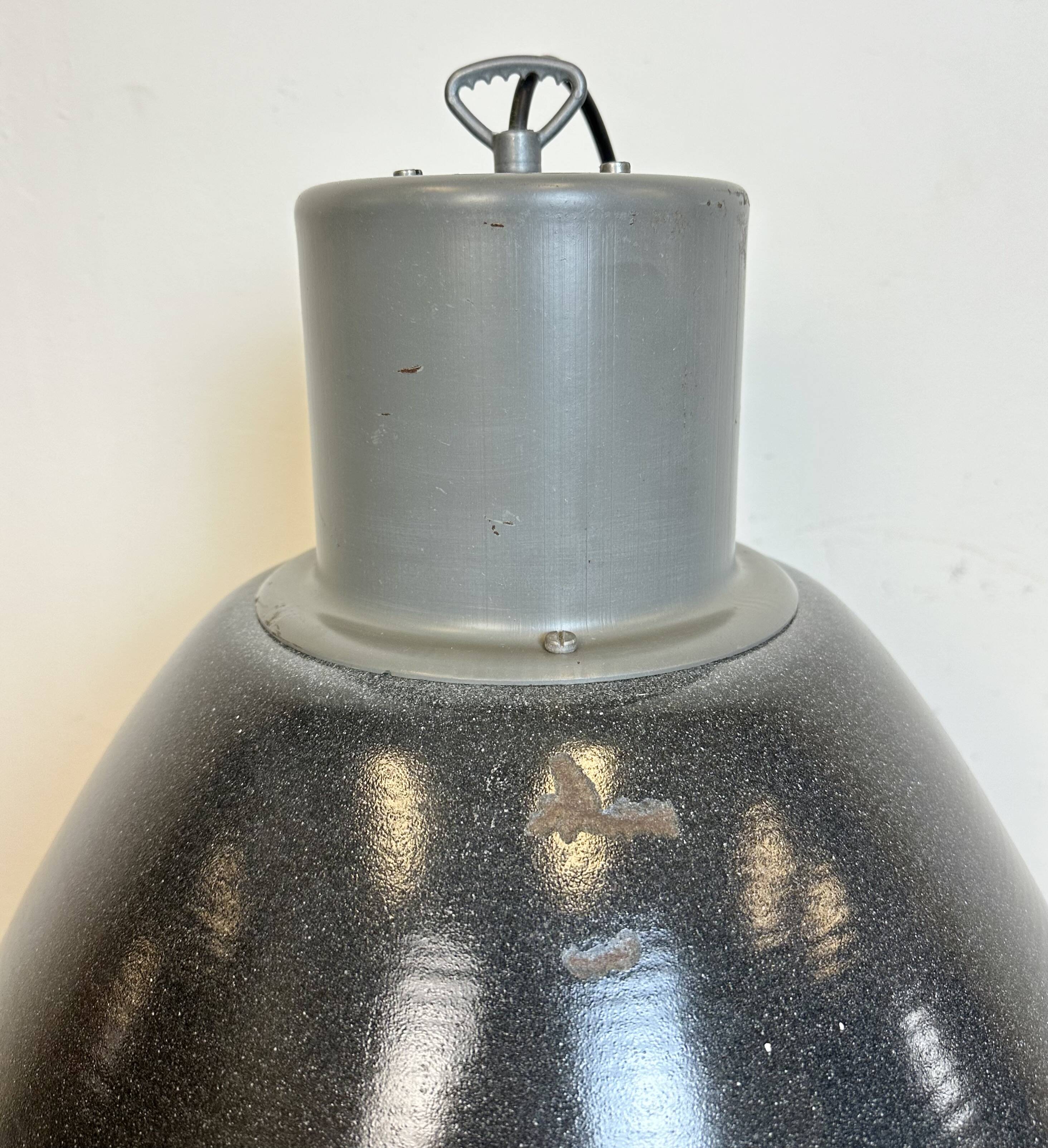Large Dark Grey Enamel Industrial Factory Lamp from Elektrosvit, 1960s