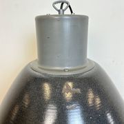 Large Dark Grey Enamel Industrial Factory Lamp from Elektrosvit, 1960s
