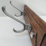 Patinated solid oak coat rack and vintage aluminum hooks