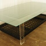Rattan coffee table, plexiglass, frosted glass - chrome