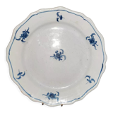 Assiette ancienne en Faïence du Nord à décor floral bleu XVIIIème Siècle